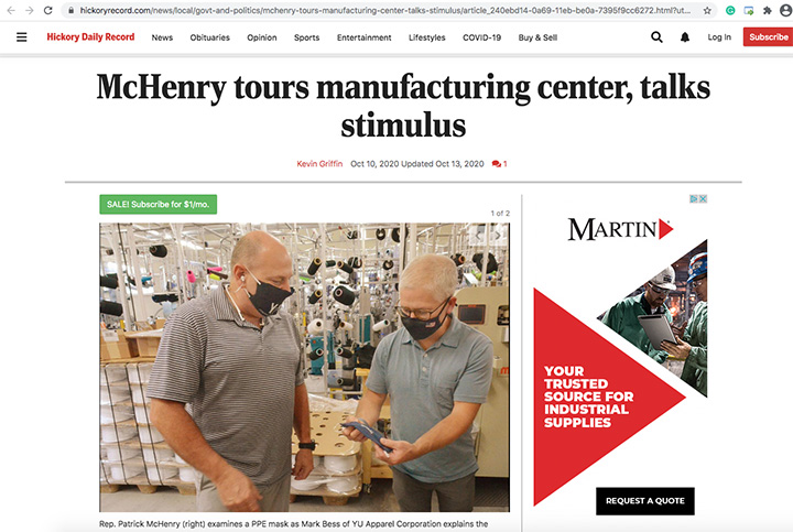 McHenry tour manufacturing center, talks stimulus